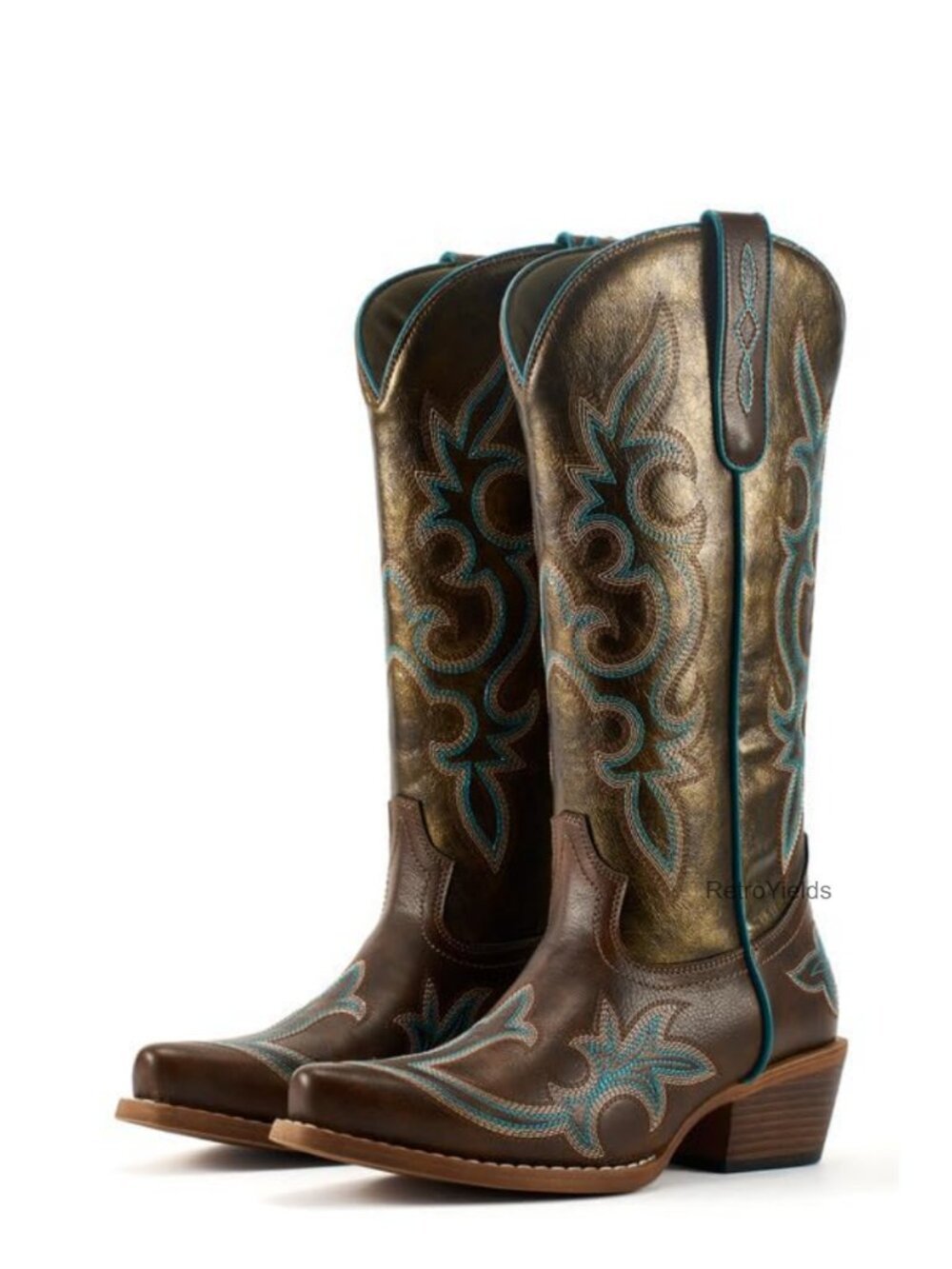 Cowboy Boots Mid Calf Western Embroidered Snip Toe Pull-On